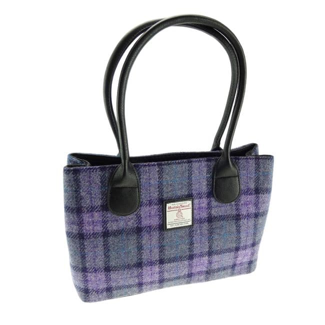 Ladies Authentic Harris Tweed Classic Handbag Bold Purple Check