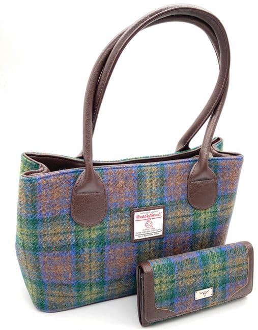 Ladies Authentic Harris Tweed Classic Handbag & Matching Purse Set Isle of Skye Tartan