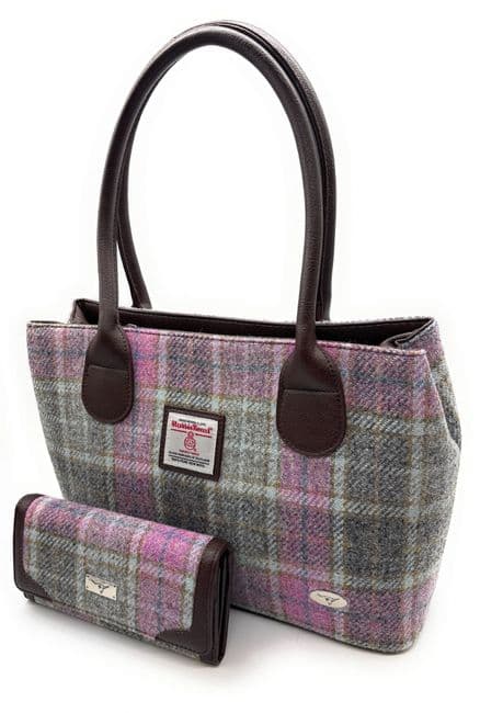 Ladies Authentic Harris Tweed Classic Handbag & Matching Purse Set Soft Buchanan Tartan