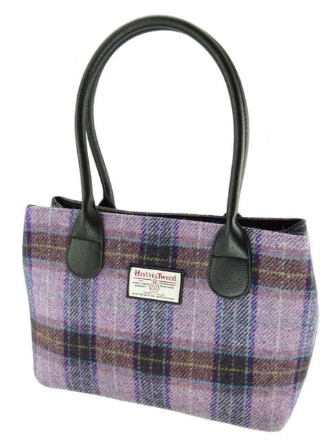Ladies Authentic Harris Tweed Classic Handbag Pink/Lilac Check