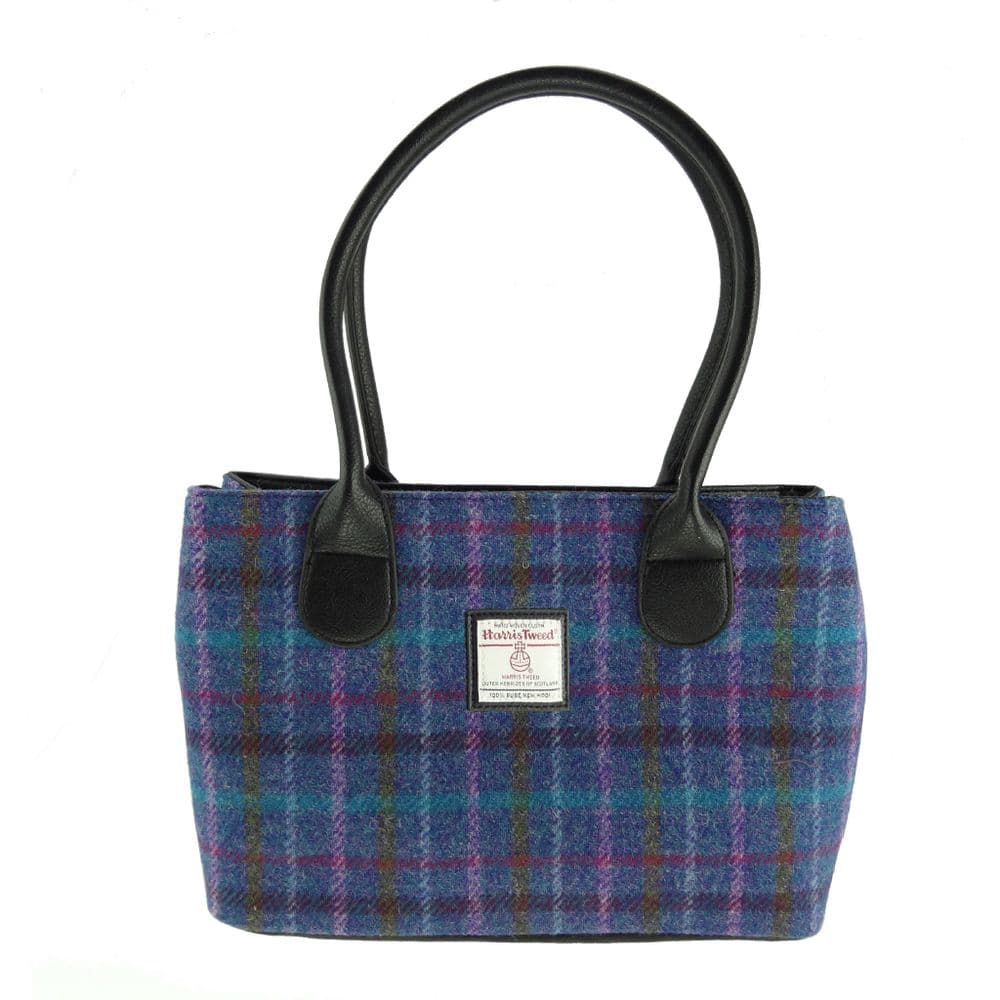 Ladies Authentic Harris Tweed Classic Handbag Purple Multi Check