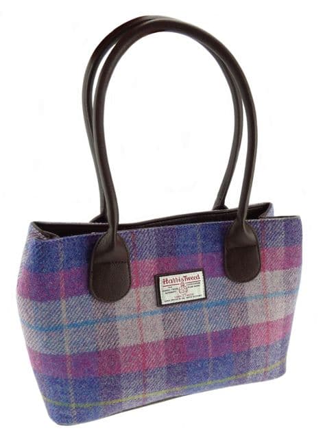 Ladies Authentic Harris Tweed Classic Handbag Purple/Pink Tartan