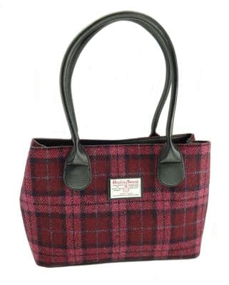 Ladies Authentic Harris Tweed Classic Handbag Raspberry Check