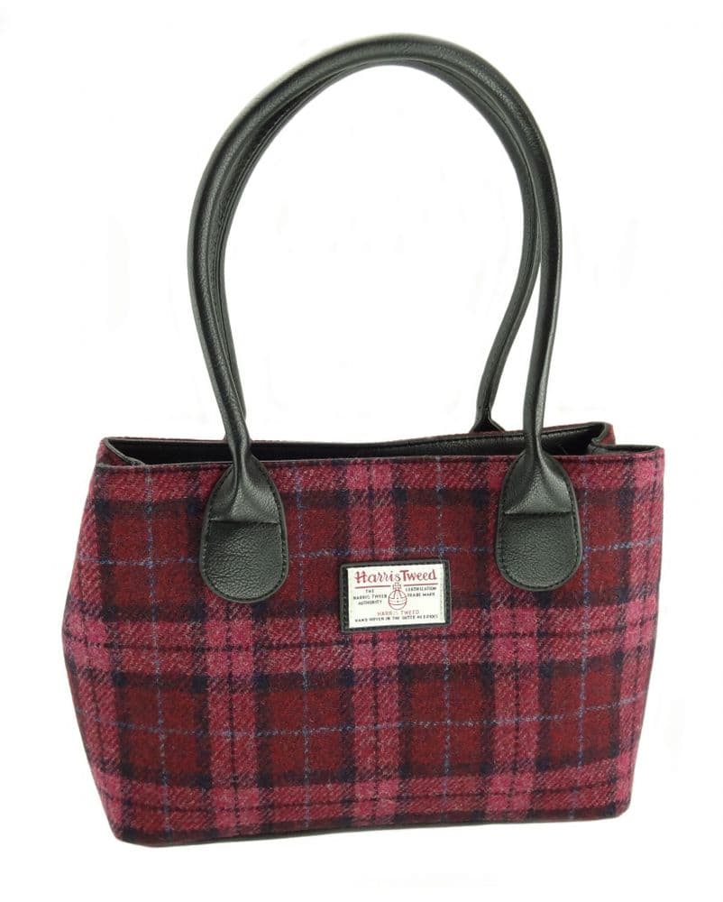 Ladies Authentic Harris Tweed Classic Handbag Raspberry Check