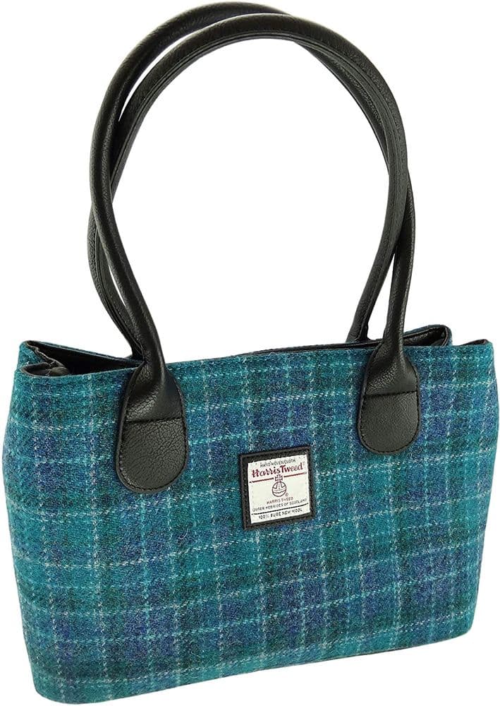Ladies Authentic Harris Tweed Classic Handbag Sea Blue Check