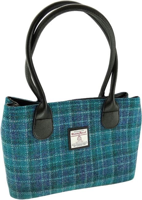 Ladies Authentic Harris Tweed Classic Handbag Sea Blue Check