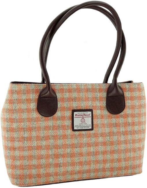Ladies Authentic Harris Tweed CoraL Gingham Classic Handbag