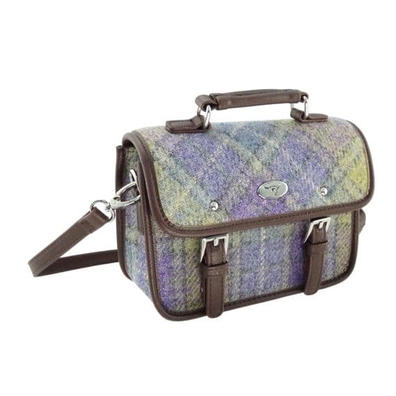 Ladies Authentic Harris Tweed Cross Body Mini Satchel Shoulder Bag in  Muted Lilac / Green Check