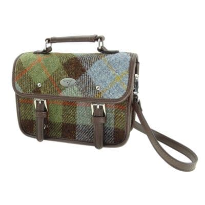 Ladies Authentic Harris Tweed Cross Body Mini Satchel Shoulder Bag in Muted Lilac / Green Check