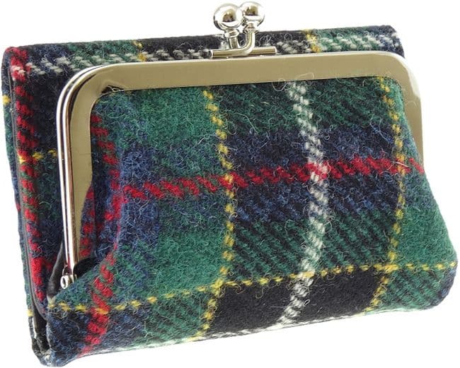 Ladies Authentic Harris Tweed Dark Green Check Clasp Purse