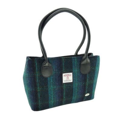Ladies Authentic Harris Tweed Dark Green Check Classic Handbag