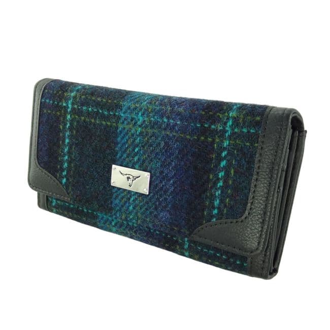 Ladies Authentic Harris Tweed Dark Green Check Long Purse