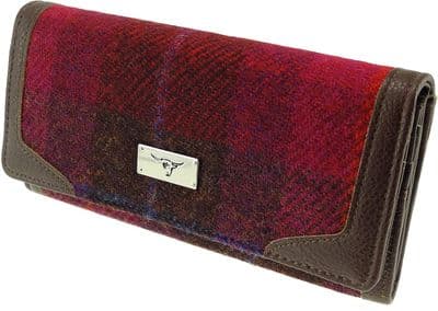 Ladies Authentic Harris Tweed Deep Pink Long Purse