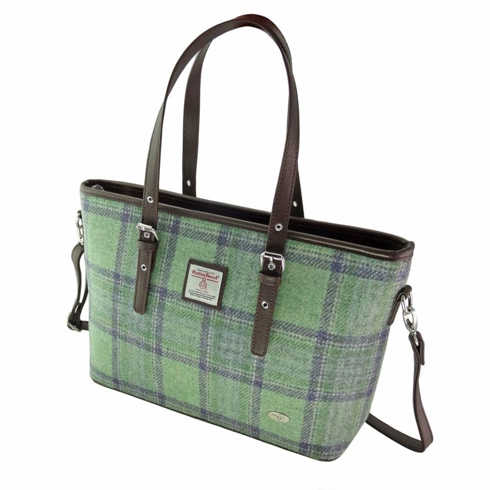 Ladies Authentic Harris Tweed Faded Green Stewart Large Tote Bag