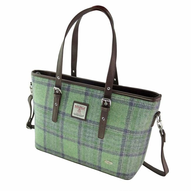 Ladies Authentic Harris Tweed Faded Green Stewart Large Tote Bag