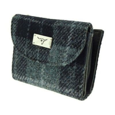 Ladies Authentic Harris Tweed Grey & Black Check Short Purse