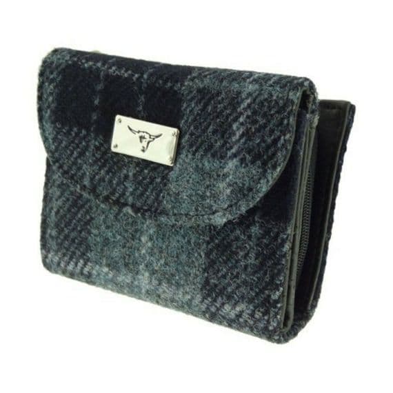 Ladies Authentic Harris Tweed Grey & Black Check Short Purse