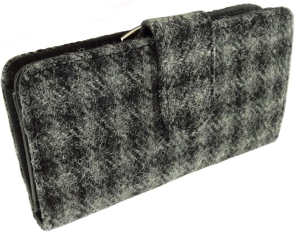 Ladies Authentic Harris Tweed Grey Dogtooth Long Clasp Purse