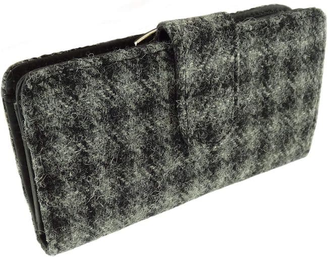 Ladies Authentic Harris Tweed Grey Dogtooth Long Clasp Purse