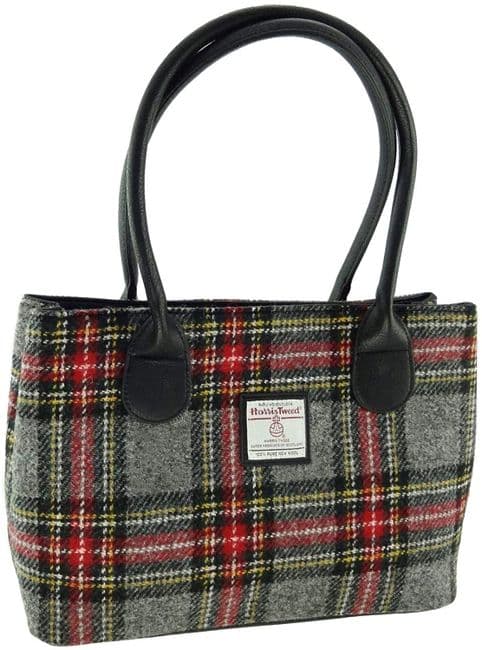 Ladies Authentic Harris Tweed Grey & Red Check Classic Handbag