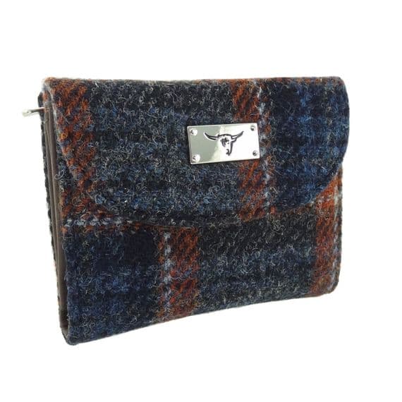 Ladies Authentic Harris Tweed Grey with Rust OverCheck Short Purse