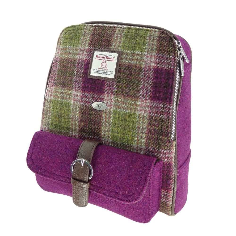 Ladies Authentic Harris Tweed Heather Check Backpack In Contrasting Tweeds