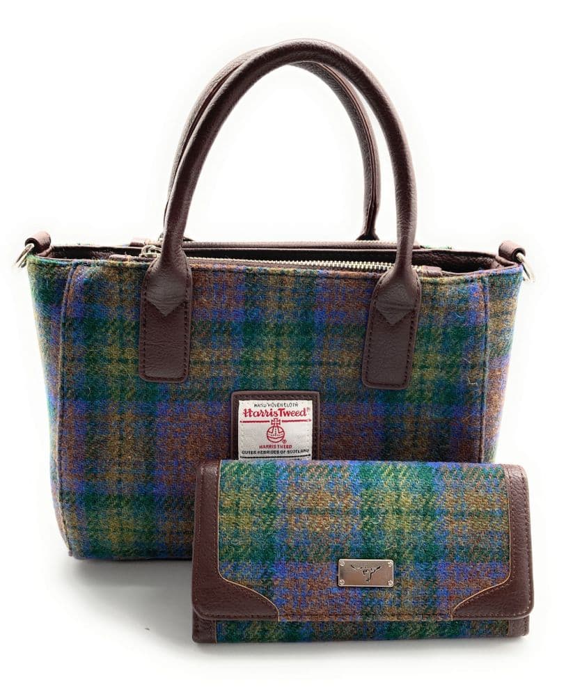 Ladies Authentic Harris Tweed Isle of Skye Tartan Small Tote Bag & Matching Purse Set