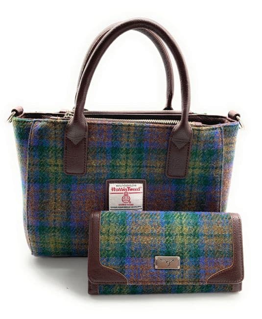Ladies Authentic Harris Tweed Isle of Skye Tartan Small Tote Bag & Matching Purse Set