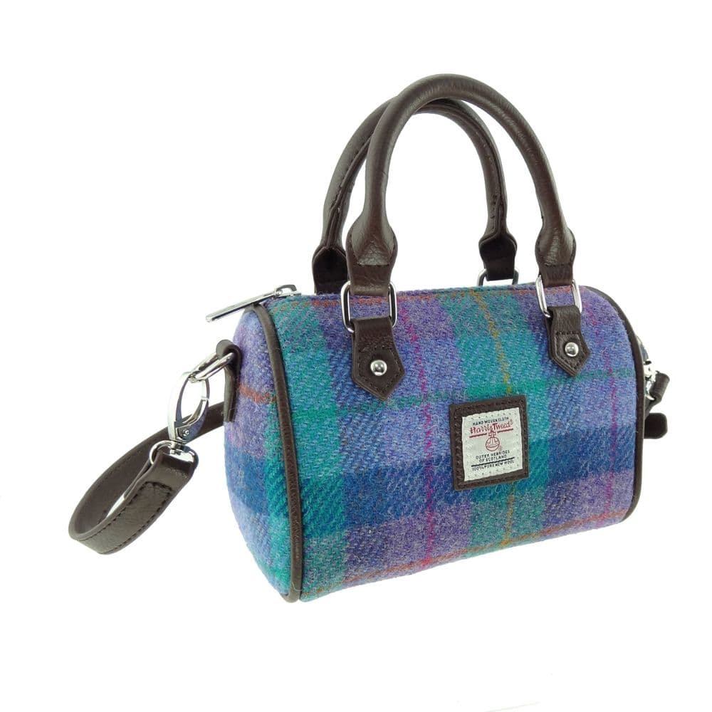 Ladies Authentic Harris Tweed Kilbride Mini Bowling Bag Green & Purple Check