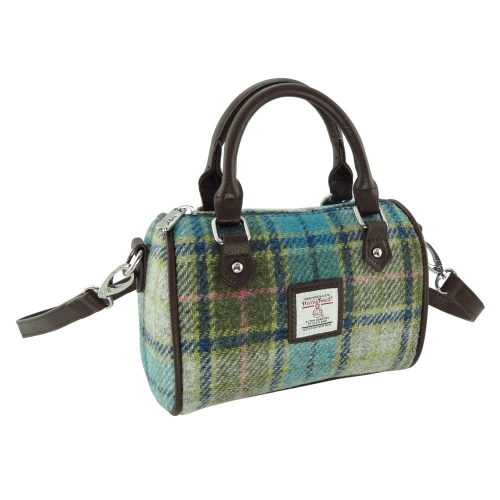 Ladies Authentic Harris Tweed Kilbride Mini Bowling Bag Light Blue Check