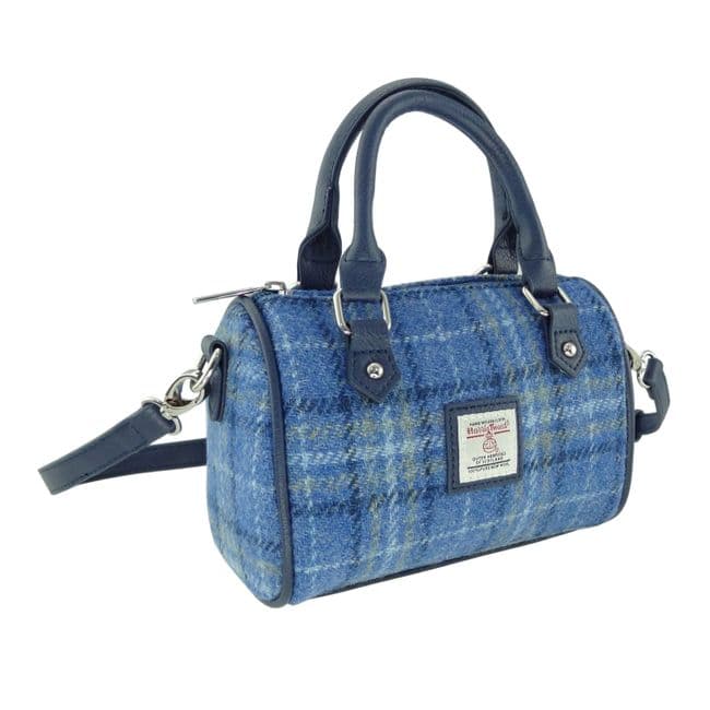 Ladies Authentic Harris Tweed Kilbride Mini Bowling Bag Light Blue Check