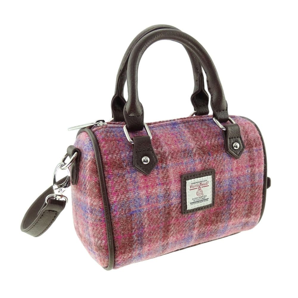 Ladies Authentic Harris Tweed Kilbride Mini Bowling Bag Pink Check