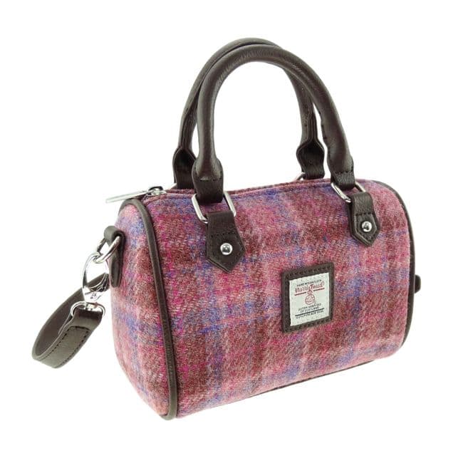 Ladies Authentic Harris Tweed Kilbride Mini Bowling Bag Pink Check