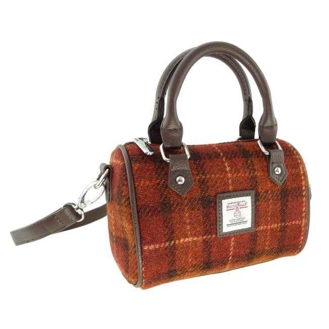 Ladies Authentic Harris Tweed Kilbride Mini Bowling Bag Rust Orange Check