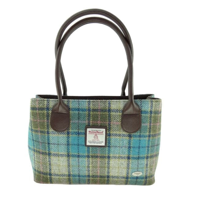 Ladies Authentic Harris Tweed Light Blue Check Classic Handbag