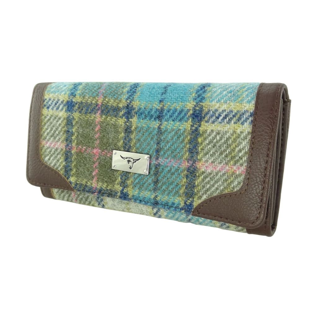Ladies Authentic Harris Tweed Light Blue Check Long Purse