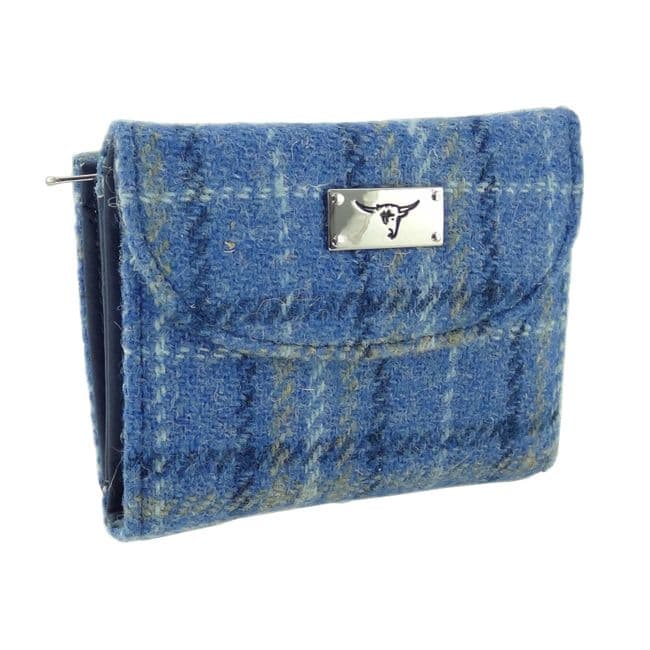 Ladies Authentic Harris Tweed Light Blue Check Short Purse