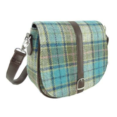 Ladies Authentic Harris Tweed Light Blue Check  Shoulder Bag
