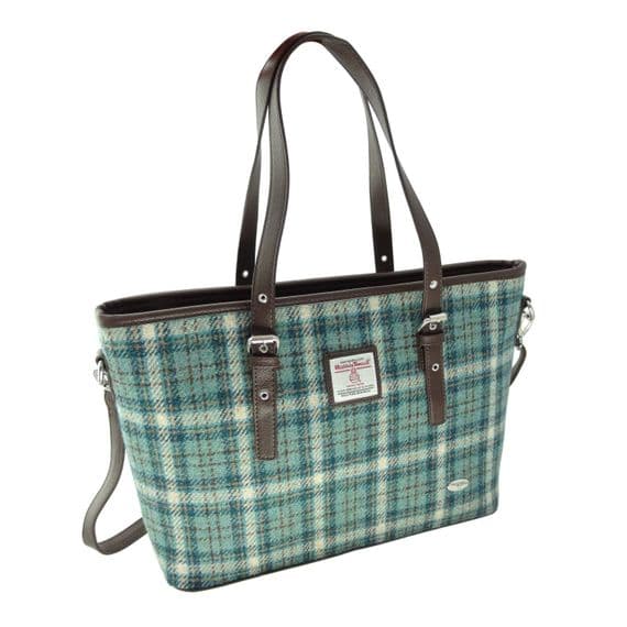 Ladies Authentic Harris Tweed Light Green Check Large Tote Bag