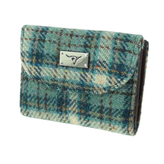 Ladies Authentic Harris Tweed Light Green Check Short Purse