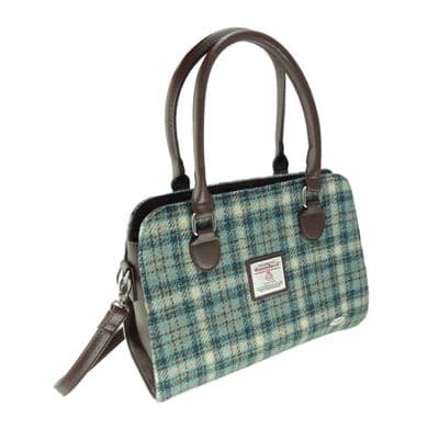 Ladies Authentic Harris Tweed Midi Tote Bag Light Green Check