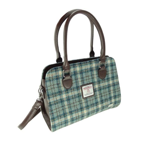 Ladies Authentic Harris Tweed Midi Tote Bag Light Green Check