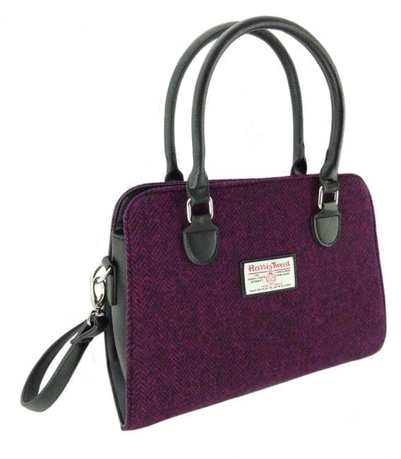 Ladies Authentic Harris Tweed Midi Tote Findhorn Bag Burgundy Herringbone
