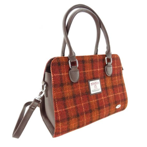 Ladies Authentic Harris Tweed Midi Tote Findhorn Bag Dark Green Check