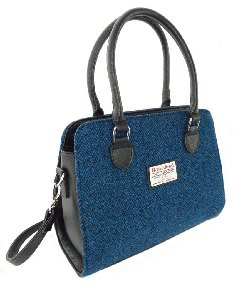 Ladies Authentic Harris Tweed Midi Tote Findhorn Bag Deep Blue Herringbone
