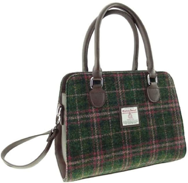 Ladies Authentic Harris Tweed Midi Tote Findhorn Bag Green Check