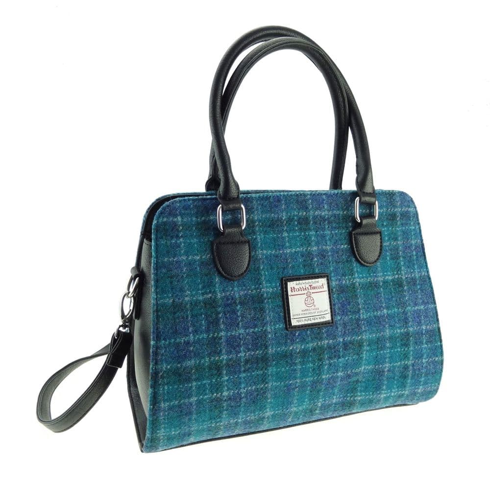 Ladies Authentic Harris Tweed Midi Tote Findhorn Bag Sea Blue Check