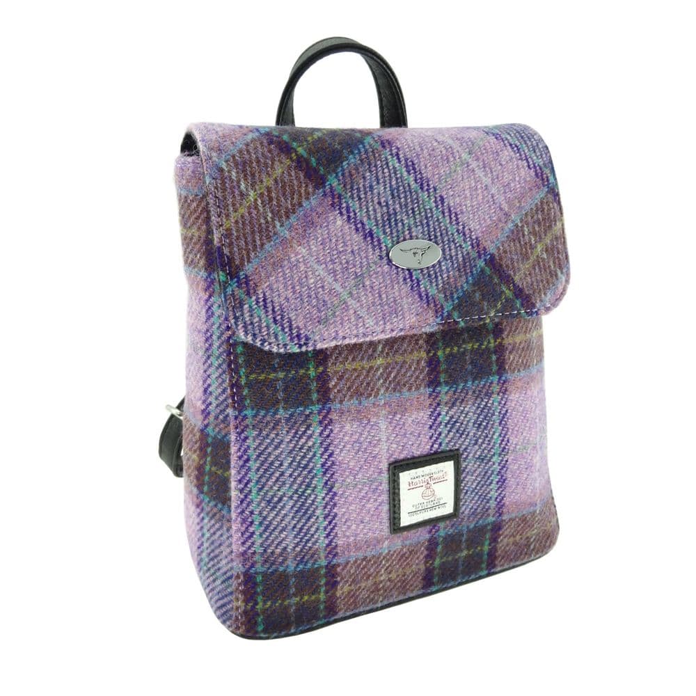 Ladies Authentic Harris Tweed Mini Backpack Lilac Check