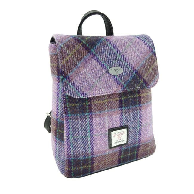 Ladies Authentic Harris Tweed Mini Backpack Lilac Check