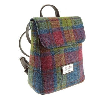 Ladies Authentic Harris Tweed Mini Backpack Multi Colour Tartan
